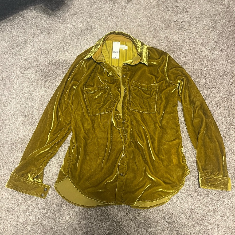 Anthropology Gold Velvet Button down
